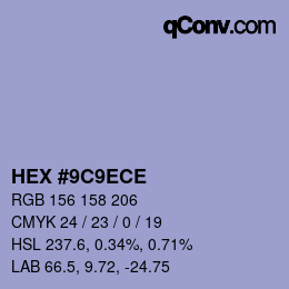カラーコード: HEX #9C9ECE | qconv.com