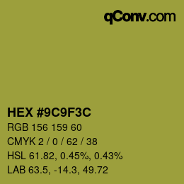 Color code: HEX #9C9F3C | qconv.com