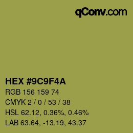 Color code: HEX #9C9F4A | qconv.com
