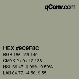 Color code: HEX #9C9F8C | qconv.com