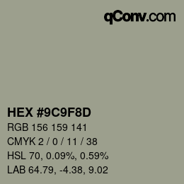 Color code: HEX #9C9F8D | qconv.com