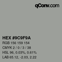 Color code: HEX #9C9F9A | qconv.com