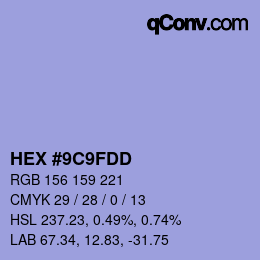 カラーコード: HEX #9C9FDD | qconv.com
