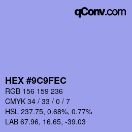 カラーコード: HEX #9C9FEC | qconv.com