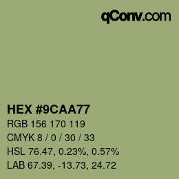 Color code: HEX #9CAA77 | qconv.com