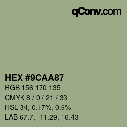 Color code: HEX #9CAA87 | qconv.com
