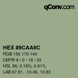 Color code: HEX #9CAA8C | qconv.com