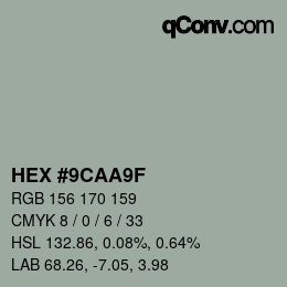 Color code: HEX #9CAA9F | qconv.com