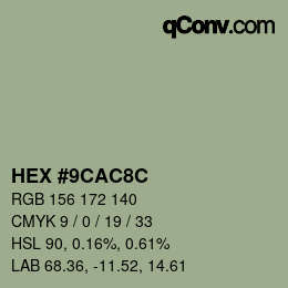 Color code: HEX #9CAC8C | qconv.com