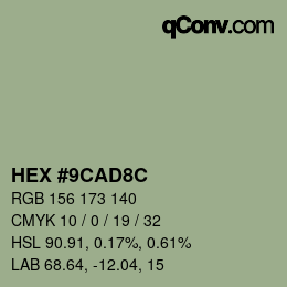 Color code: HEX #9CAD8C | qconv.com