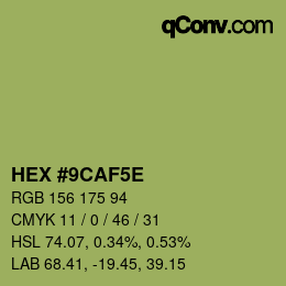 Color code: HEX #9CAF5E | qconv.com