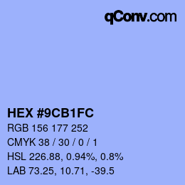 Color code: HEX #9CB1FC | qconv.com