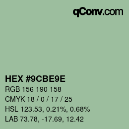 Color code: HEX #9CBE9E | qconv.com