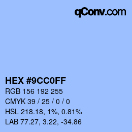 Color code: HEX #9CC0FF | qconv.com