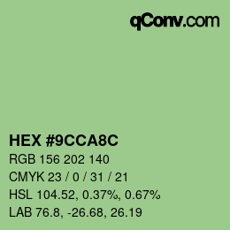 カラーコード: HEX #9CCA8C | qconv.com