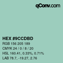 カラーコード: HEX #9CCDBD | qconv.com