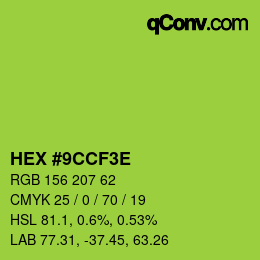 Color code: HEX #9CCF3E | qconv.com