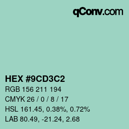 カラーコード: HEX #9CD3C2 | qconv.com