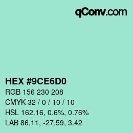 カラーコード: HEX #9CE6D0 | qconv.com