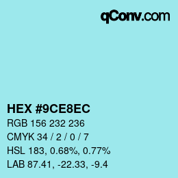 Color code: HEX #9CE8EC | qconv.com