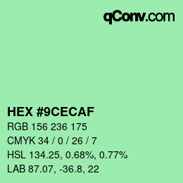Color code: HEX #9CECAF | qconv.com