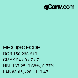 カラーコード: HEX #9CECDB | qconv.com