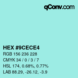 カラーコード: HEX #9CECE4 | qconv.com