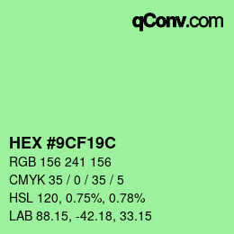 Color code: HEX #9CF19C | qconv.com