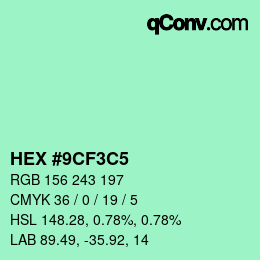 Color code: HEX #9CF3C5 | qconv.com