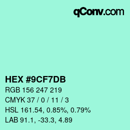Color code: HEX #9CF7DB | qconv.com