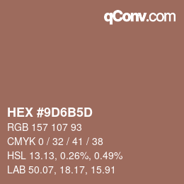 颜色代码: HEX #9D6B5D | qconv.com