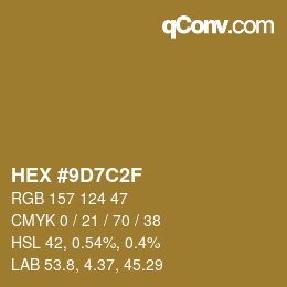 Color code: HEX #9D7C2F | qconv.com