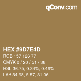 Color code: HEX #9D7E4D | qconv.com