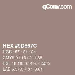Color code: HEX #9D867C | qconv.com