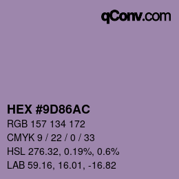颜色代码: HEX #9D86AC | qconv.com