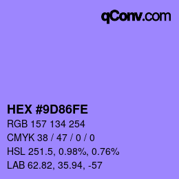 颜色代码: HEX #9D86FE | qconv.com
