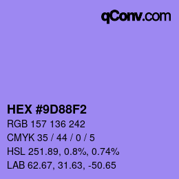 Farbcode: HEX #9D88F2 | qconv.com