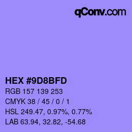 カラーコード: HEX #9D8BFD | qconv.com