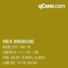 Color code: HEX #9D8C0E | qconv.com