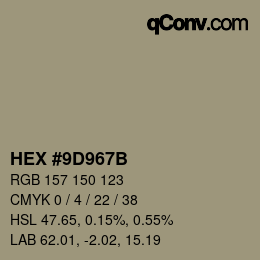 Color code: HEX #9D967B | qconv.com