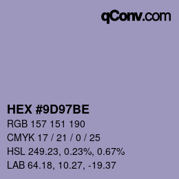 Color code: HEX #9D97BE | qconv.com