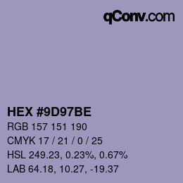 Color code: HEX #9D97BE | qconv.com