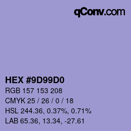 Color code: HEX #9D99D0 | qconv.com