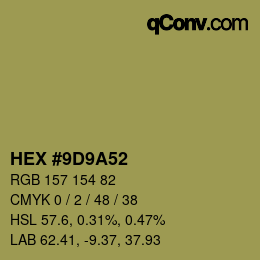 Color code: HEX #9D9A52 | qconv.com