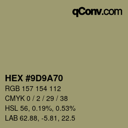 カラーコード: HEX #9D9A70 | qconv.com