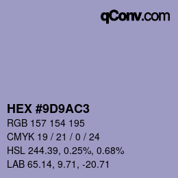 Color code: HEX #9D9AC3 | qconv.com