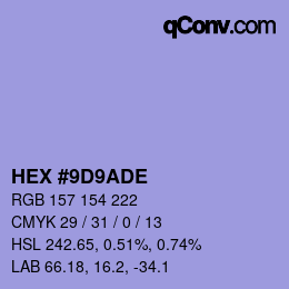 Color code: HEX #9D9ADE | qconv.com