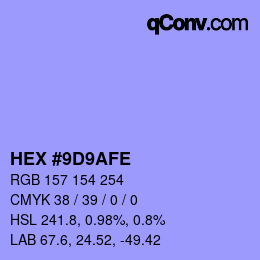 Color code: HEX #9D9AFE | qconv.com