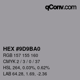 Color code: HEX #9D9BA0 | qconv.com