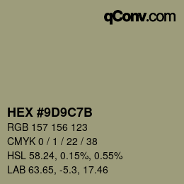 Color code: HEX #9D9C7B | qconv.com